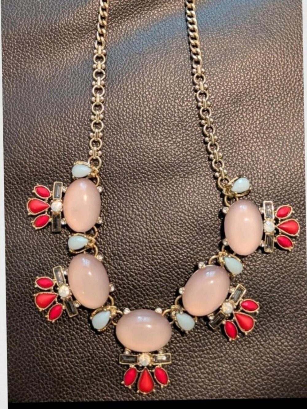 J.Crew Gold Tone Coral Rhinestone Pendant Statement Bib Necklace Lobster Closure